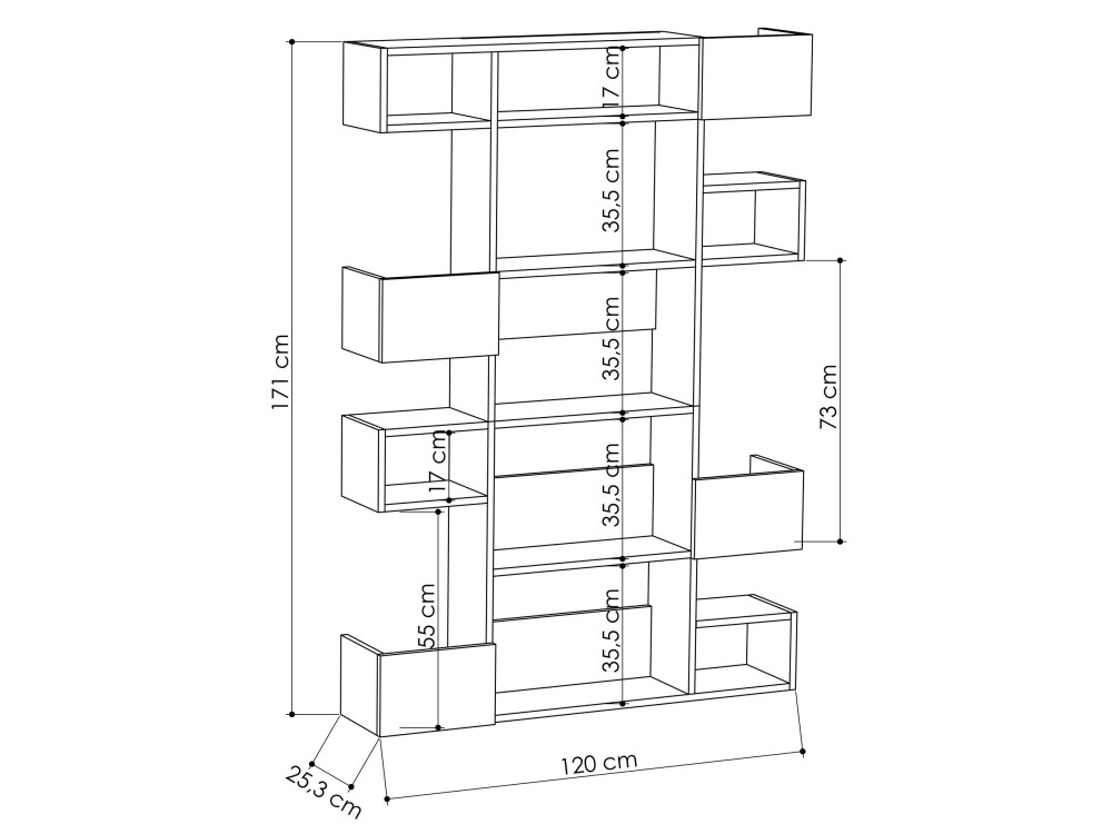 Niho" houten boekenkast 120 x 27 x 171 cm - Wit
