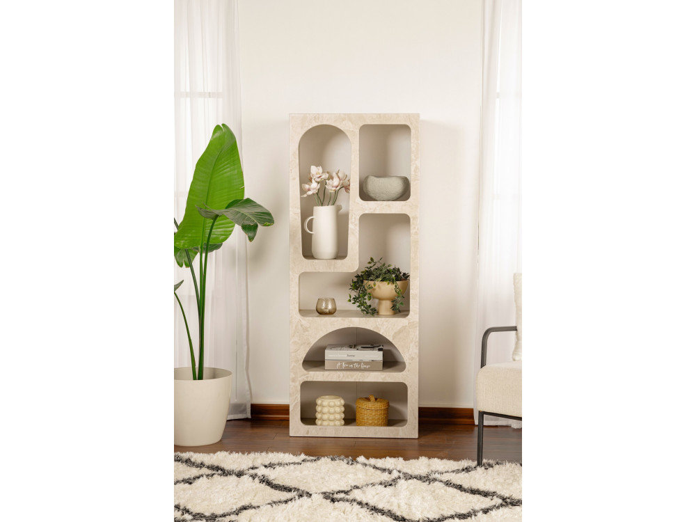 Venüs" houten boekenkast 60 x 32 x 150 cm - travertijn marmer