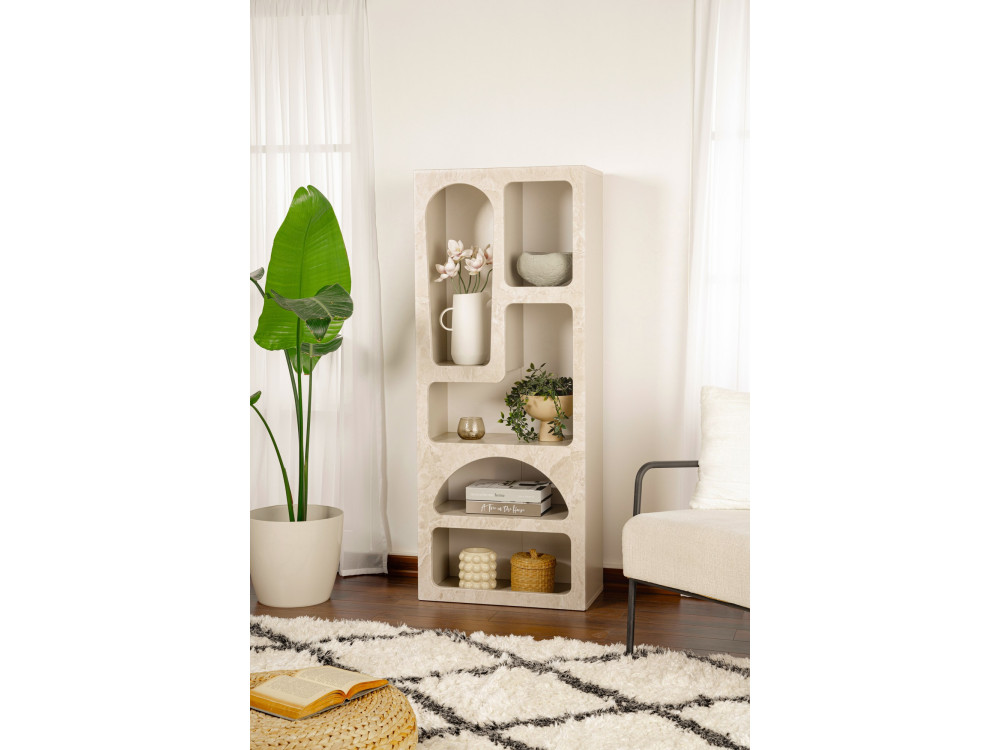 Venüs" houten boekenkast 60 x 32 x 150 cm - travertijn marmer