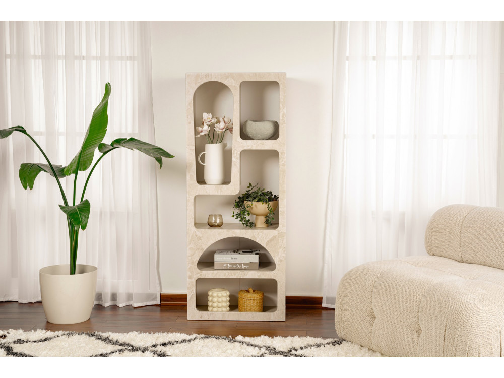 Venüs" houten boekenkast 60 x 32 x 150 cm - travertijn marmer