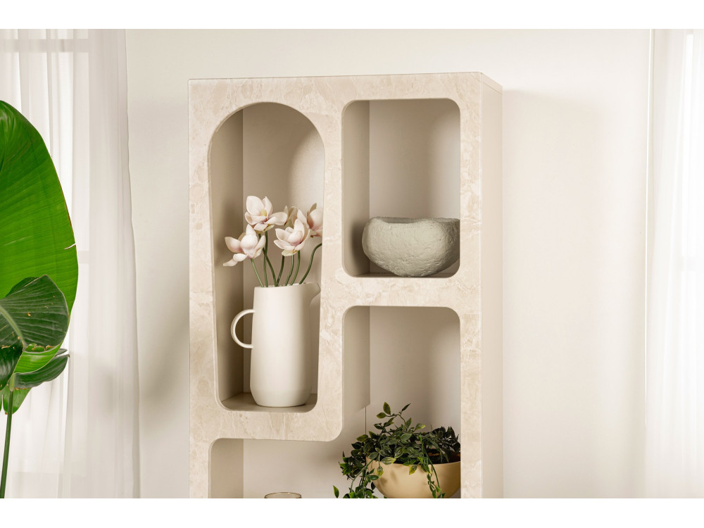 Venüs" houten boekenkast 60 x 32 x 150 cm - travertijn marmer