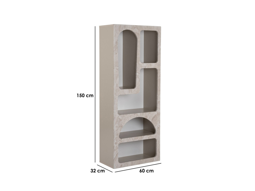 Venüs" houten boekenkast 60 x 32 x 150 cm - travertijn marmer