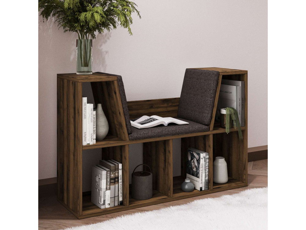 Boekenkast "Livora" met houten zitting - 103 x 30 x 63 cm - Bruin