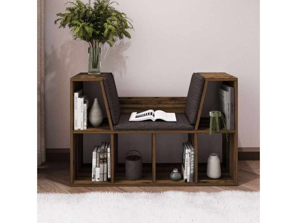 Boekenkast "Livora" met houten zitting - 103 x 30 x 63 cm - Bruin