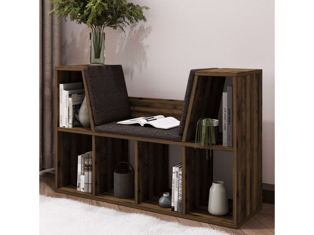 Boekenkast "Livora" met houten zitting - 103 x 30 x 63 cm - Bruin