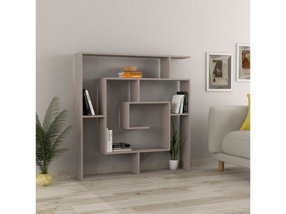 Houten boekenkast "Labirent" - 125 x 22 x 129 cm - Licht mokka bruin