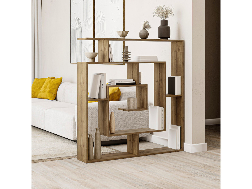 Houten boekenkast "Labirent" - 125 x 22 x 129 cm - Bruin