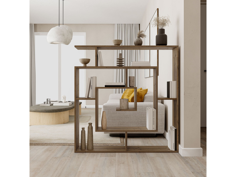 Houten boekenkast "Labirent" - 125 x 22 x 129 cm - Bruin
