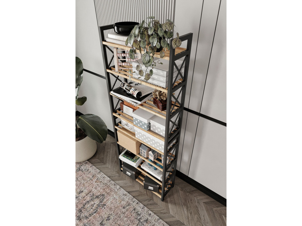 Plastic" houten boekenkast - 46 x 18 x 128 cm - Zwart