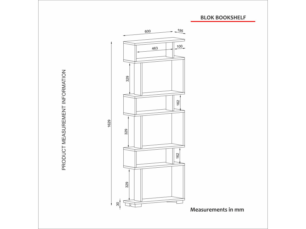 Blok" houten boekenkast - 60 x 19 x 165 cm - Bruin