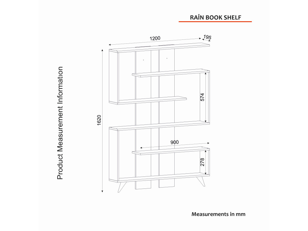 Houten boekenkast "Rain" - 120 x 20 x 162 cm - Wit