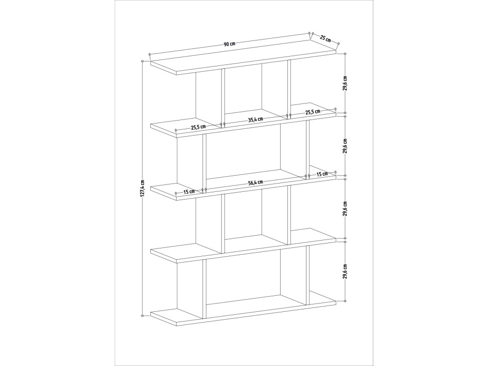 Houten boekenkast "Harmon" - 90 x 25 x 127 cm - Wit