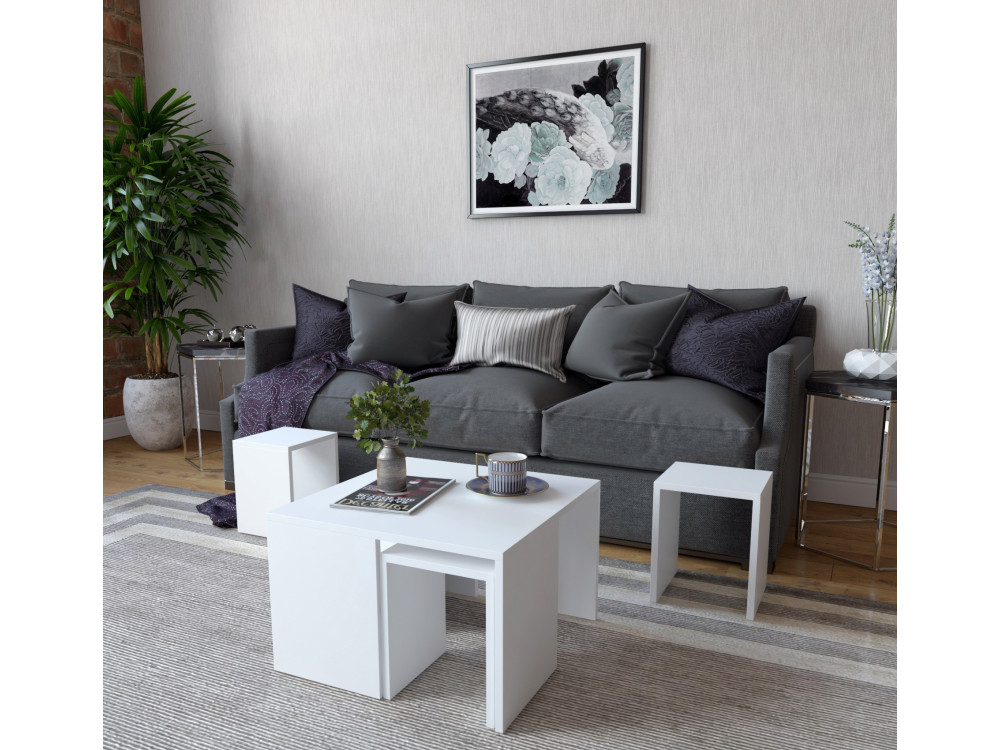 Set houten salontafels "Ortanca" - 60 x 60 x 37 cm - Wit