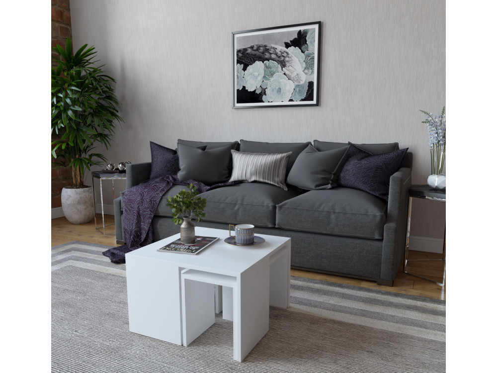 Set houten salontafels "Ortanca" - 60 x 60 x 37 cm - Wit