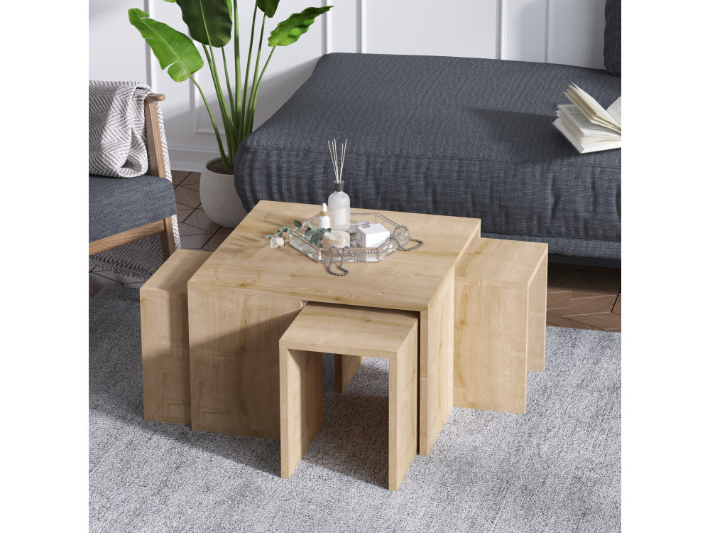 Set houten salontafels "Ortanca" - 60 x 60 x 37 cm - Saffier Eik