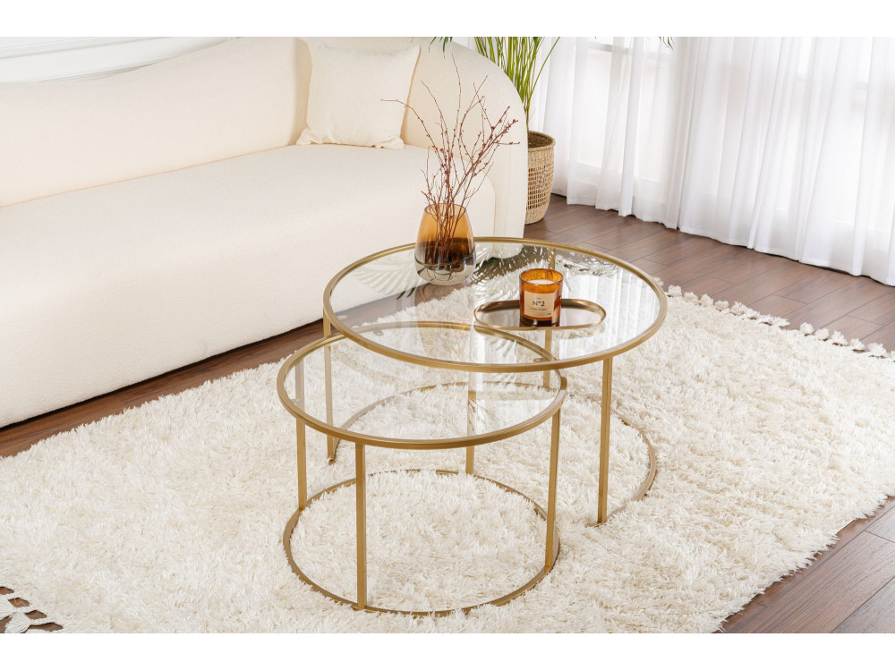 Set van 2 "Aurum" metalen salontafels - 80 x 80 x 43 cm - Transparant Goud