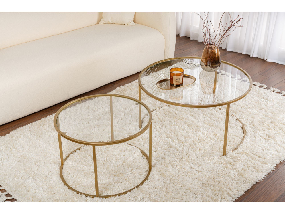 Set van 2 "Aurum" metalen salontafels - 80 x 80 x 43 cm - Transparant Goud