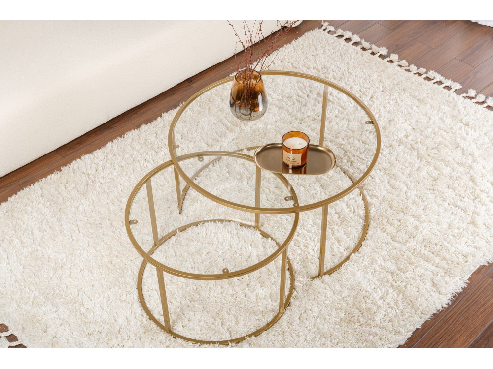 Set van 2 "Aurum" metalen salontafels - 80 x 80 x 43 cm - Transparant Goud
