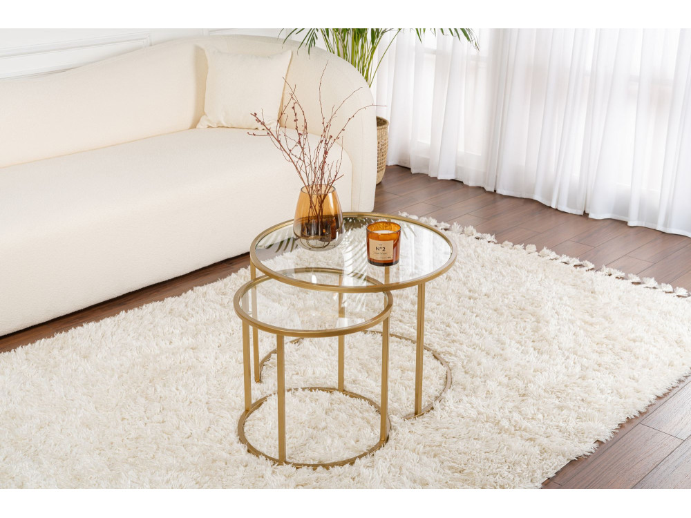 Set van 2 "Aurum" metalen salontafels - 60 x 60 x 43 cm - Transparant Goud