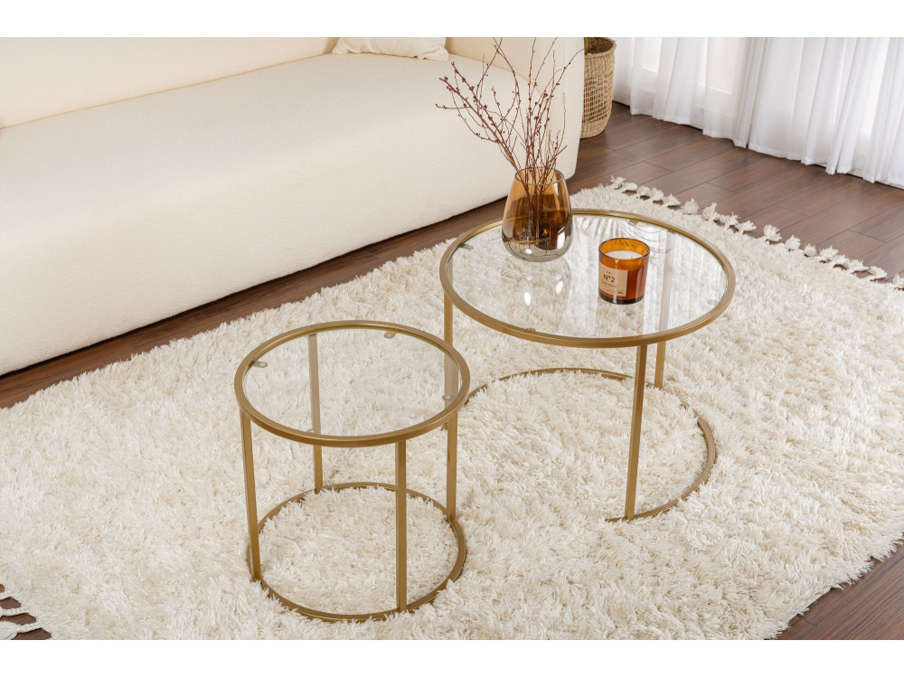 Set van 2 "Aurum" metalen salontafels - 60 x 60 x 43 cm - Transparant Goud