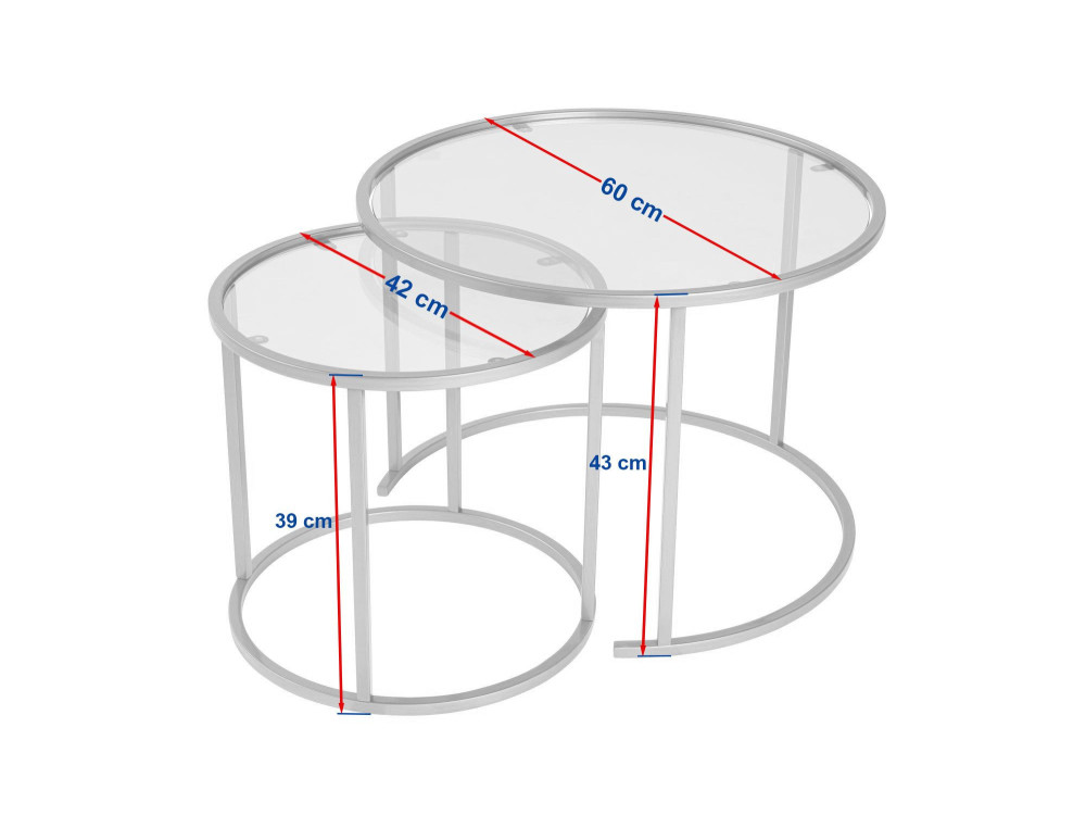 Set van 2 "Aurum" metalen salontafels - 60 x 60 x 43 cm - Transparant Goud
