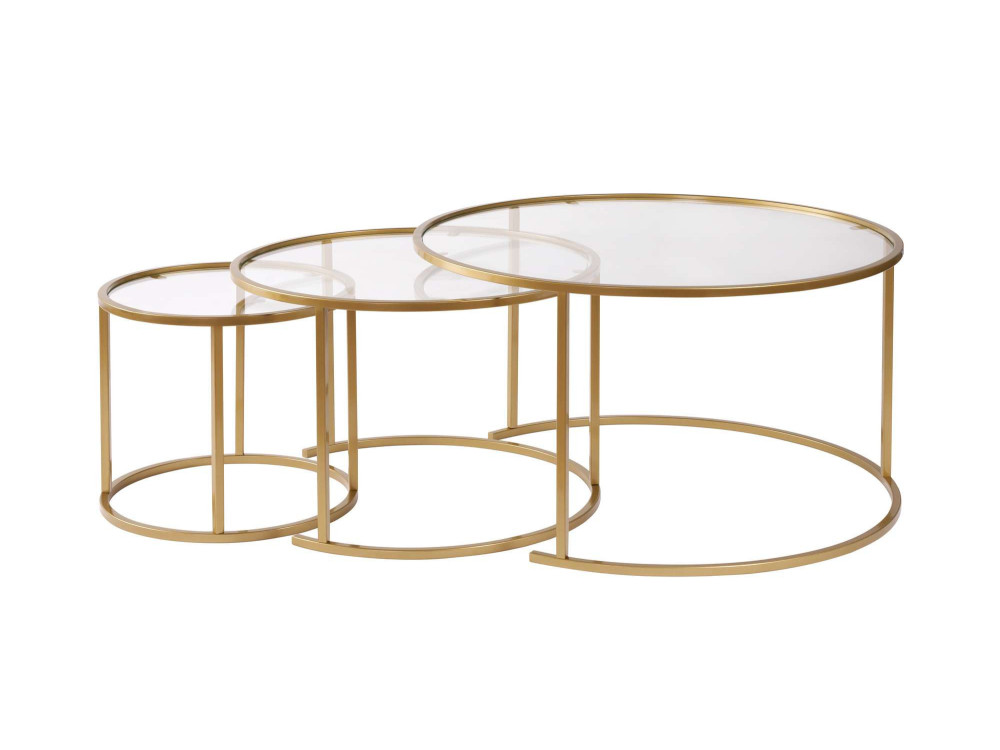 Set van 3 "Aurum" metalen salontafels - 80 x 80 x 43 cm - Transparant Goud