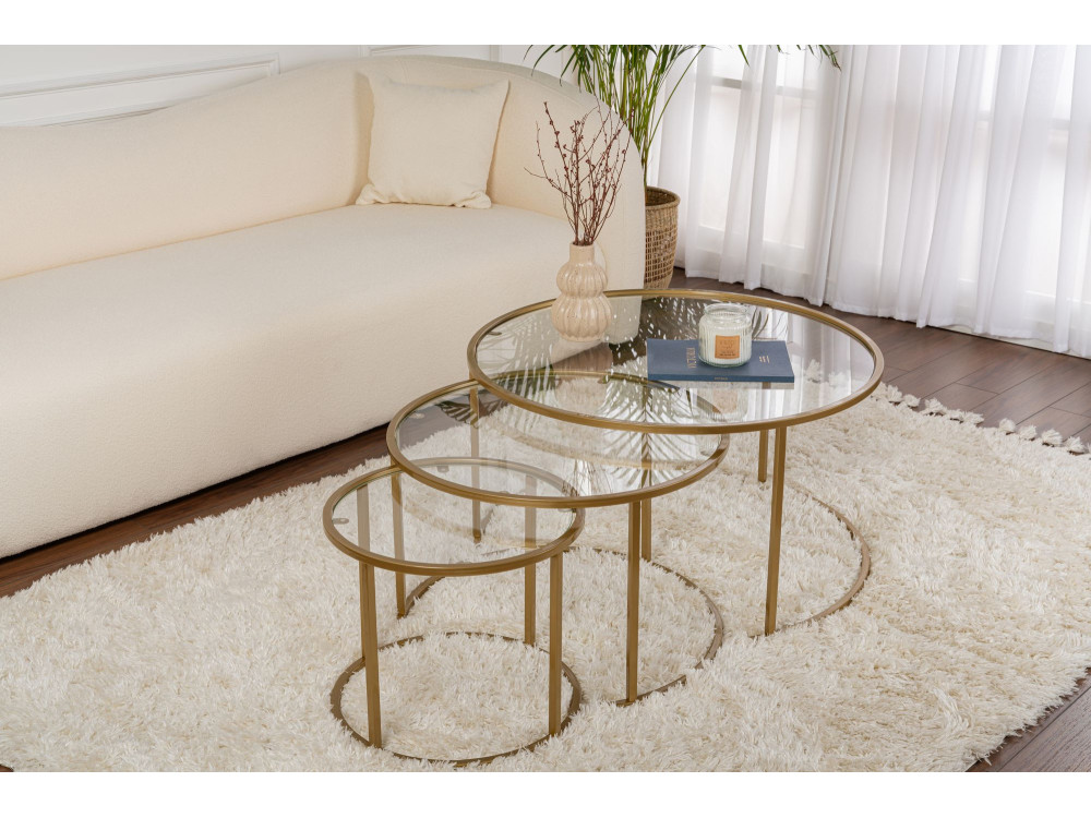 Set van 3 "Aurum" metalen salontafels - 80 x 80 x 43 cm - Transparant Goud