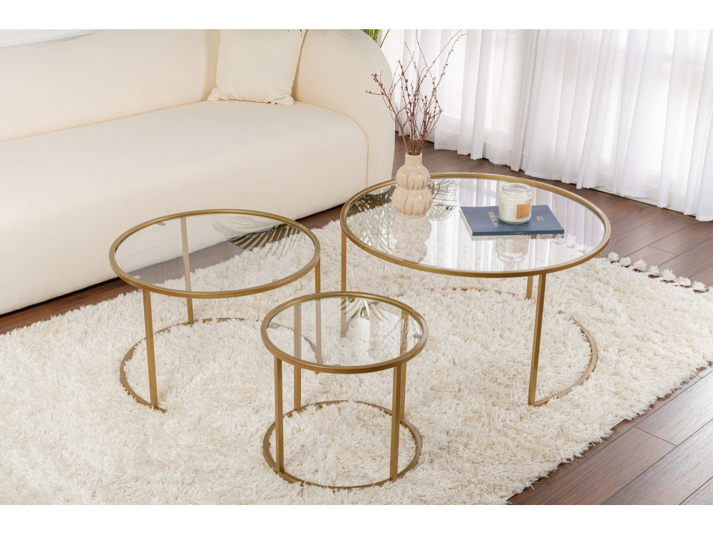 Set van 3 "Aurum" metalen salontafels - 80 x 80 x 43 cm - Transparant Goud