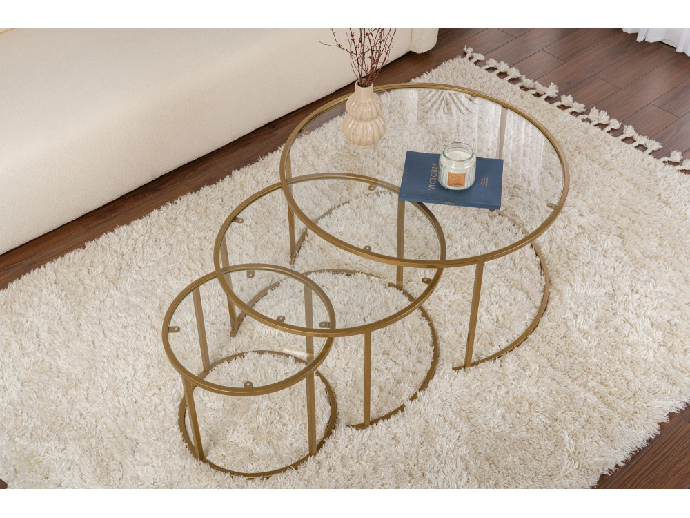 Set van 3 "Aurum" metalen salontafels - 80 x 80 x 43 cm - Transparant Goud