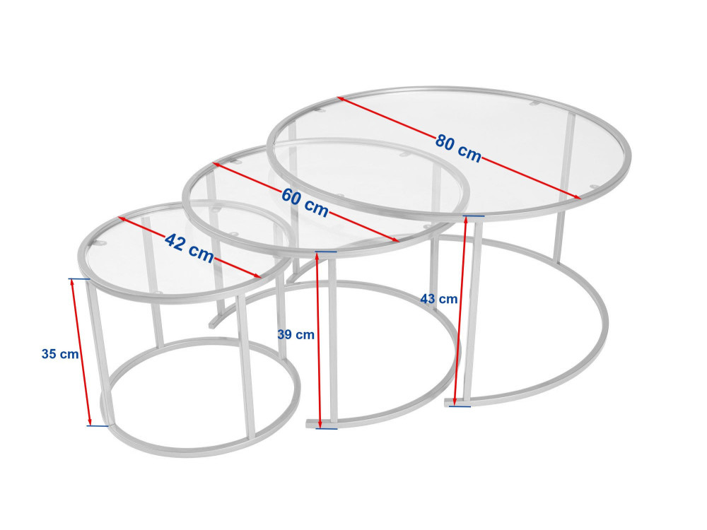 Set van 3 "Aurum" metalen salontafels - 80 x 80 x 43 cm - Transparant Goud