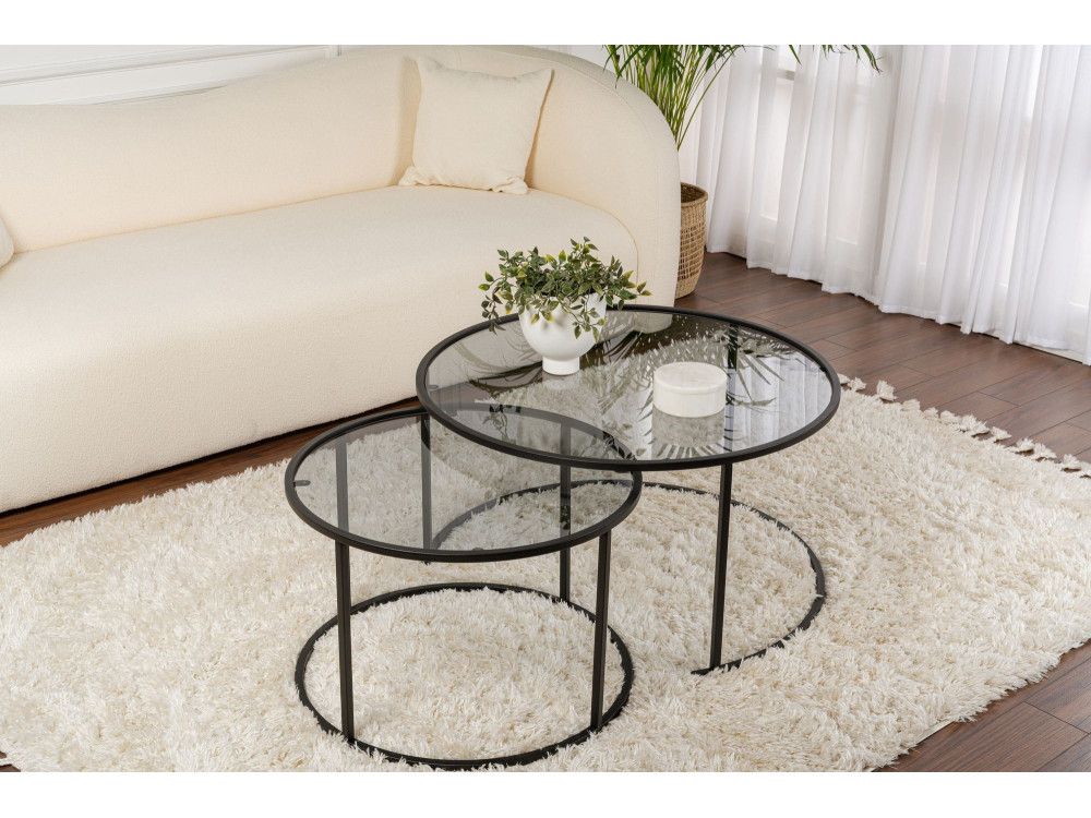 Set van 2 "Aurum" metalen salontafels - 80 x 80 x 43 cm - Zwart Grijs