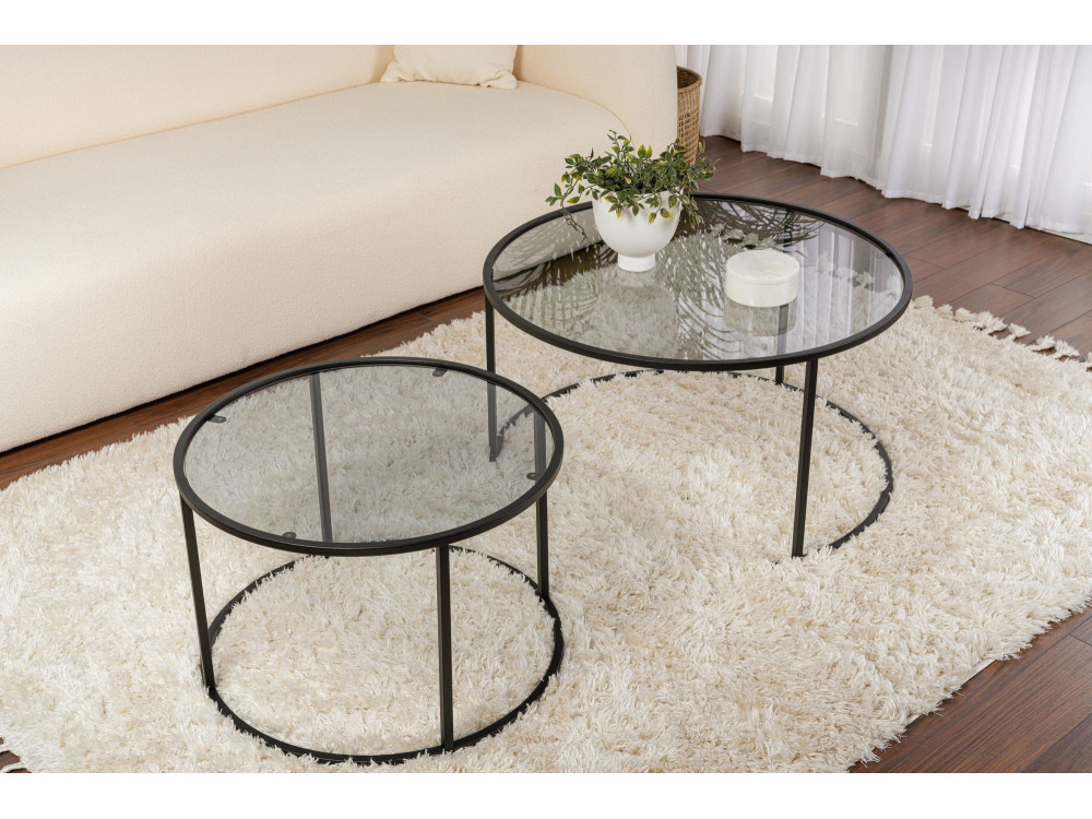 Set van 2 "Aurum" metalen salontafels - 80 x 80 x 43 cm - Zwart Grijs