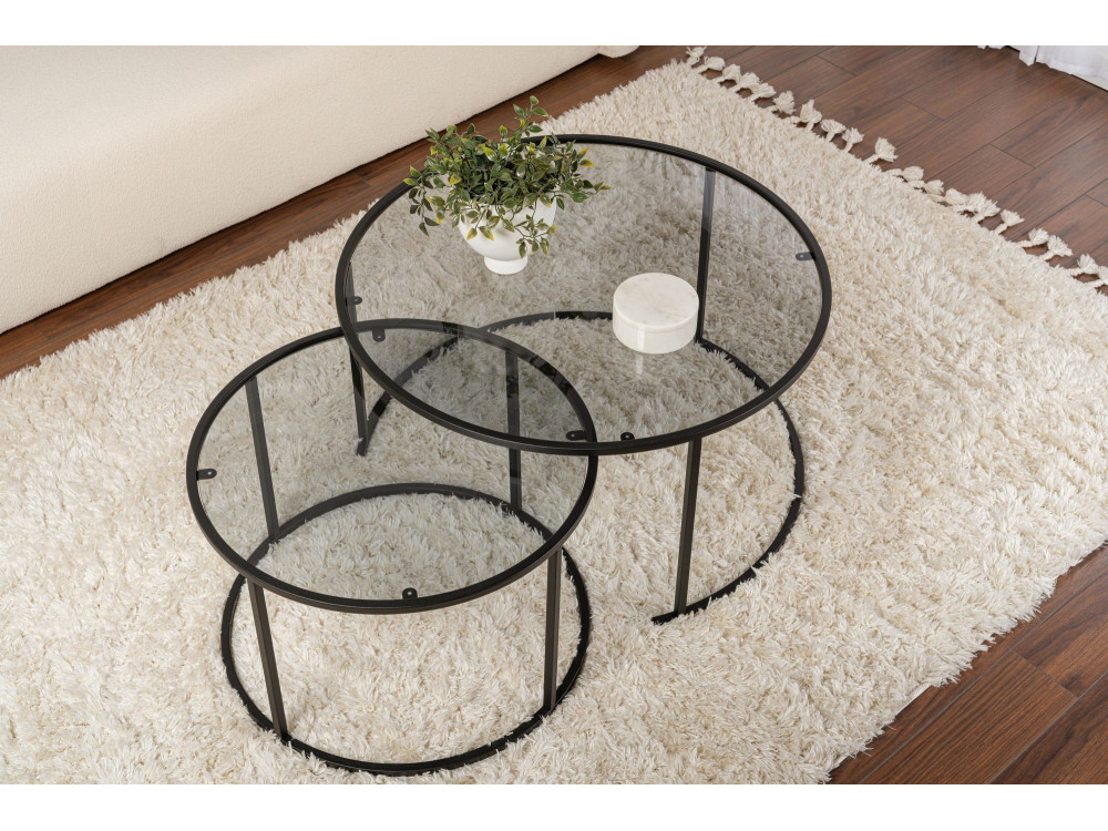 Set van 2 "Aurum" metalen salontafels - 80 x 80 x 43 cm - Zwart Grijs