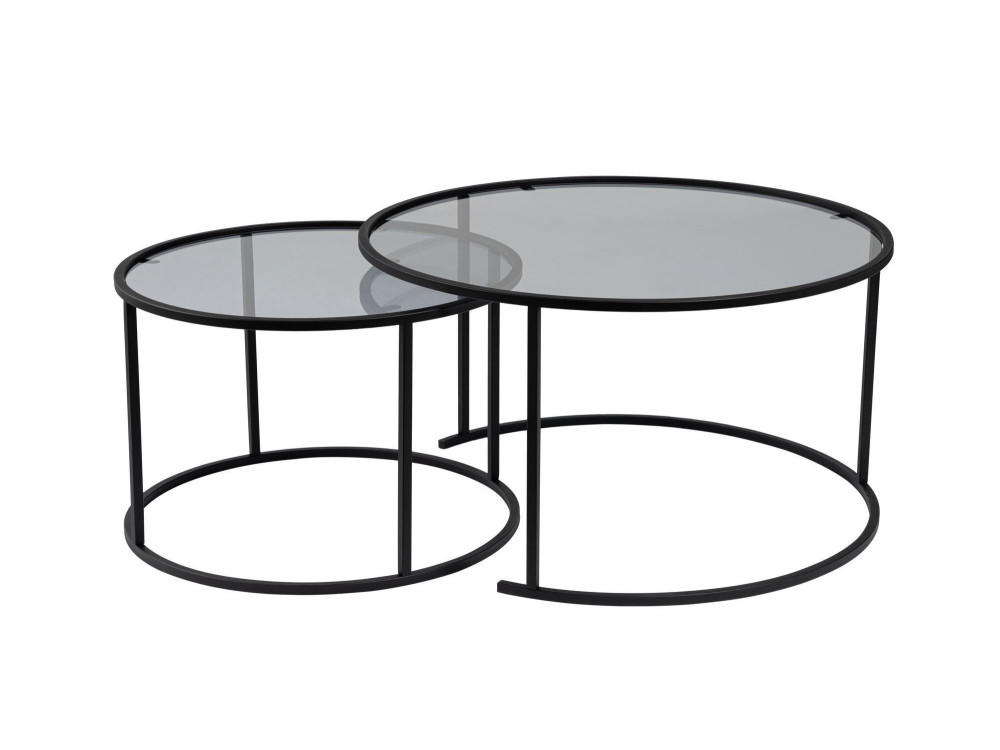 Set van 2 "Aurum" metalen salontafels - 80 x 80 x 43 cm - Zwart Grijs