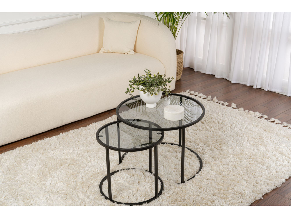 Set van 2 "Aurum" metalen salontafels - 60 x 60 x 43 cm - Zwart Grijs