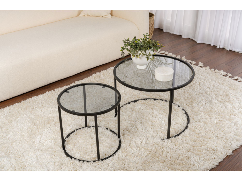 Set van 2 "Aurum" metalen salontafels - 60 x 60 x 43 cm - Zwart Grijs