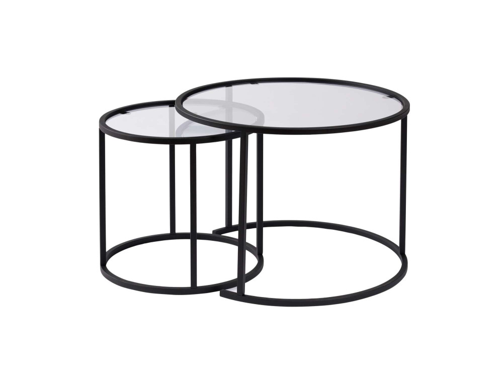Set van 2 "Aurum" metalen salontafels - 60 x 60 x 43 cm - Zwart Transparant