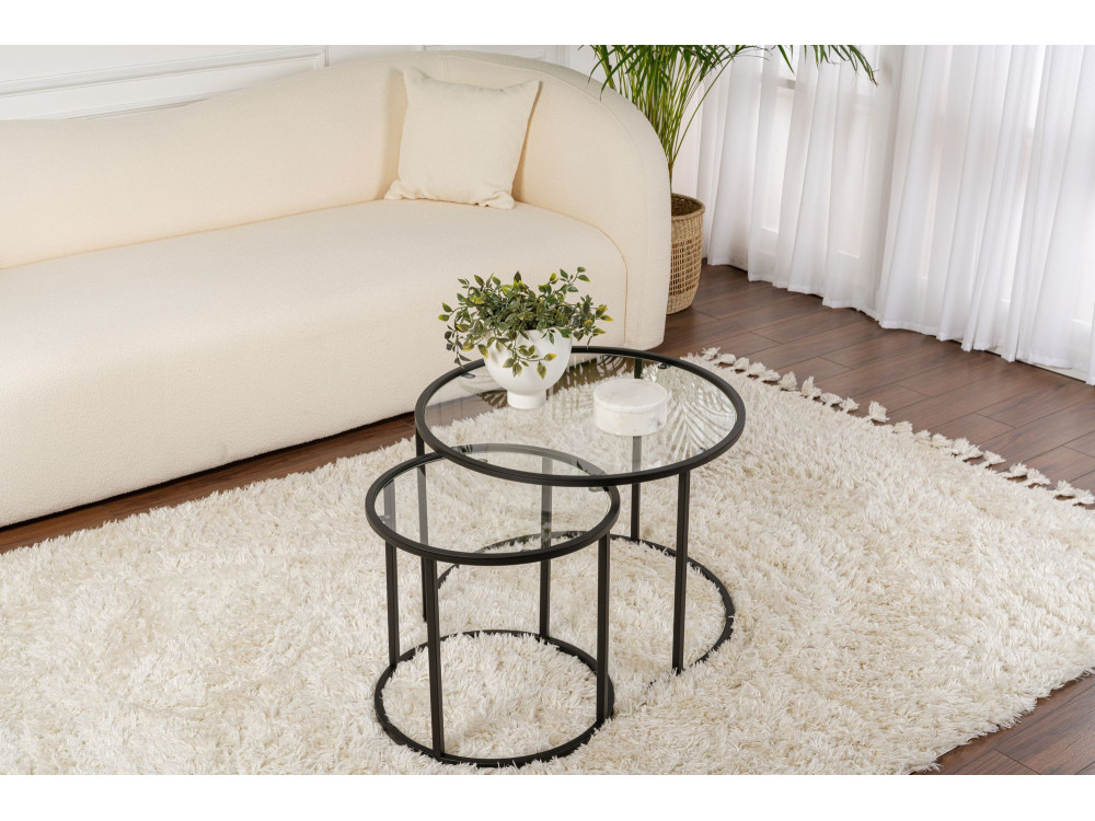 Set van 2 "Aurum" metalen salontafels - 60 x 60 x 43 cm - Zwart Transparant