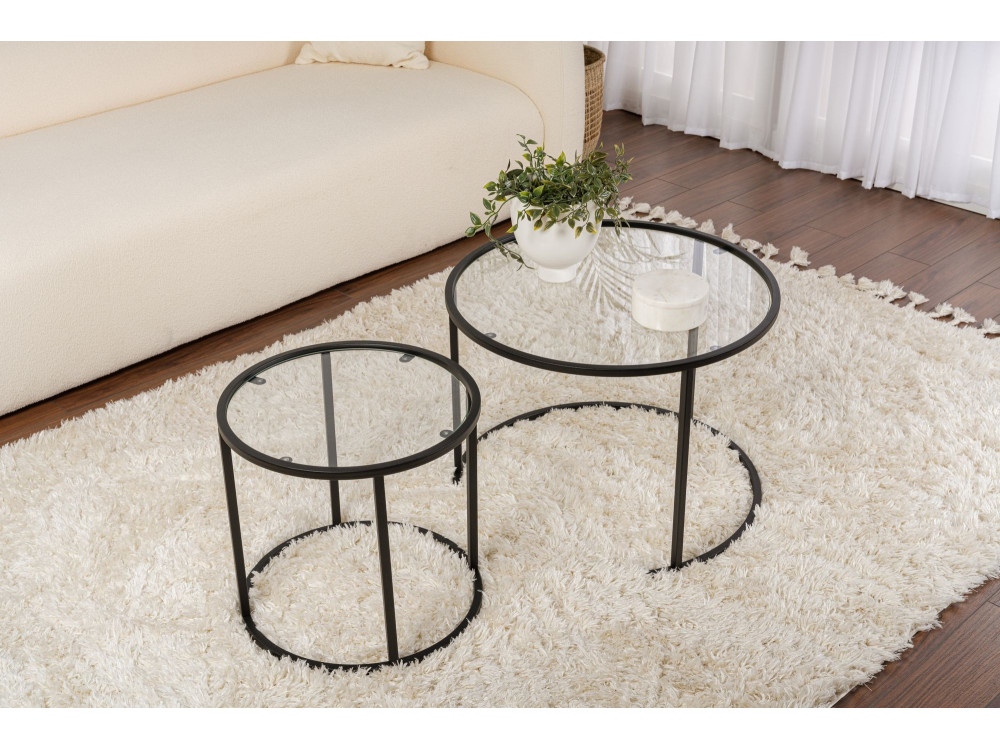 Set van 2 "Aurum" metalen salontafels - 60 x 60 x 43 cm - Zwart Transparant