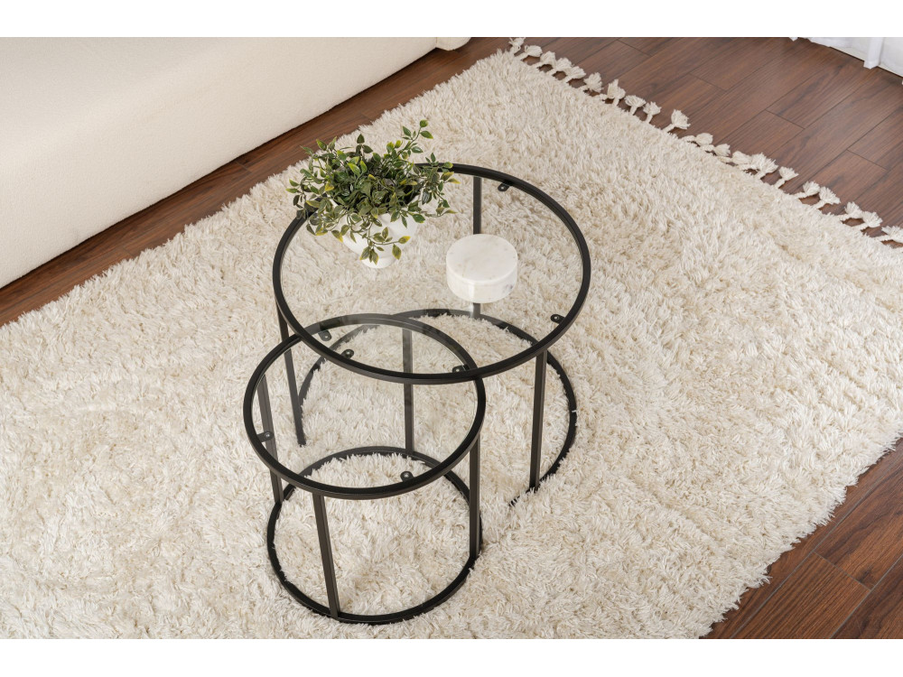 Set van 2 "Aurum" metalen salontafels - 60 x 60 x 43 cm - Zwart Transparant