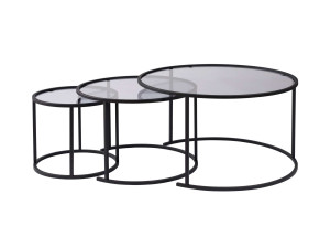Set van 3 "Aurum" metalen salontafels - 80 x 80 x 43 cm - Zwart Grijs