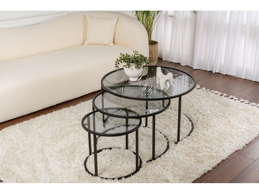 Set van 3 "Aurum" metalen salontafels - 80 x 80 x 43 cm - Zwart Grijs