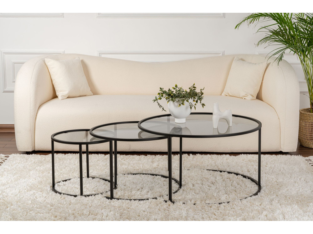 Set van 3 "Aurum" metalen salontafels - 80 x 80 x 43 cm - Zwart Grijs