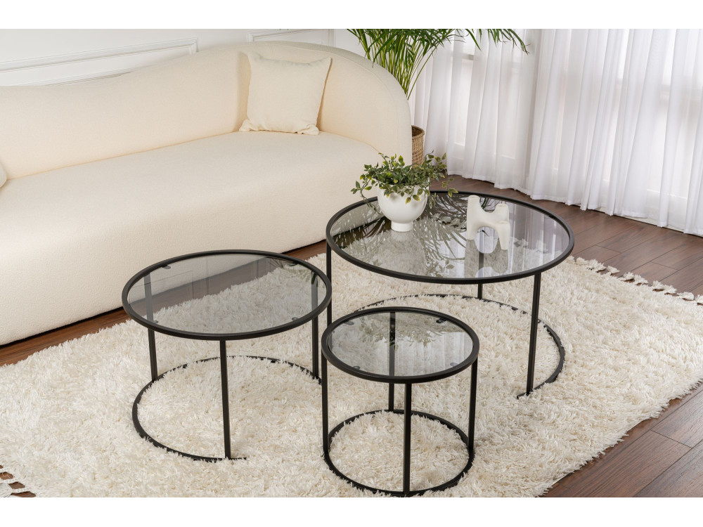 Set van 3 "Aurum" metalen salontafels - 80 x 80 x 43 cm - Zwart Grijs