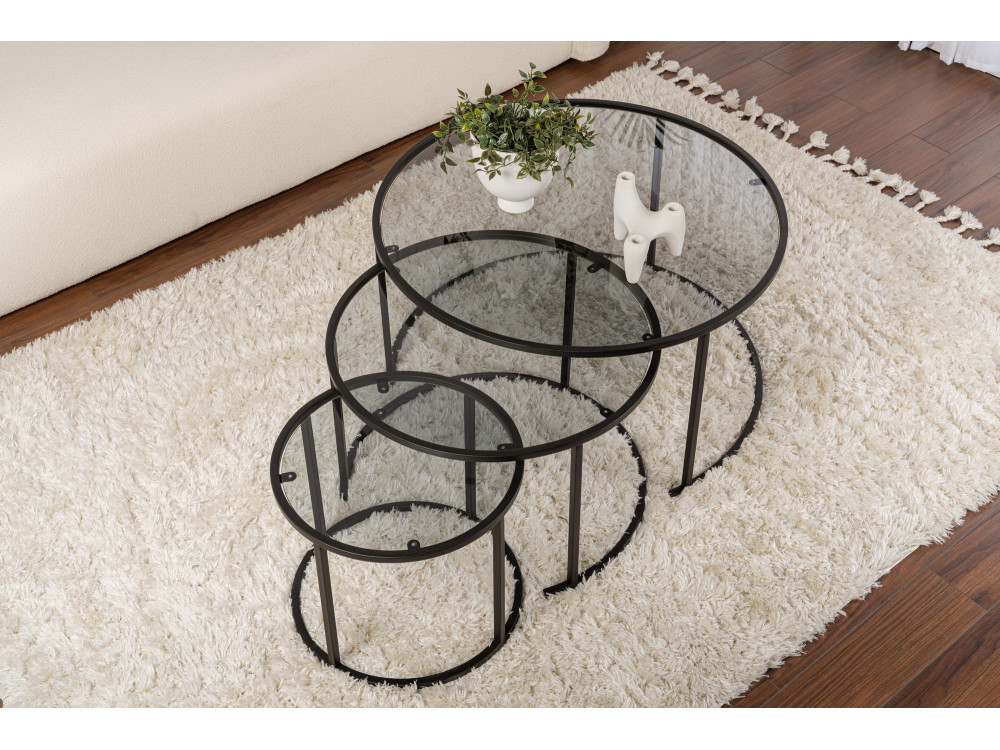 Set van 3 "Aurum" metalen salontafels - 80 x 80 x 43 cm - Zwart Grijs
