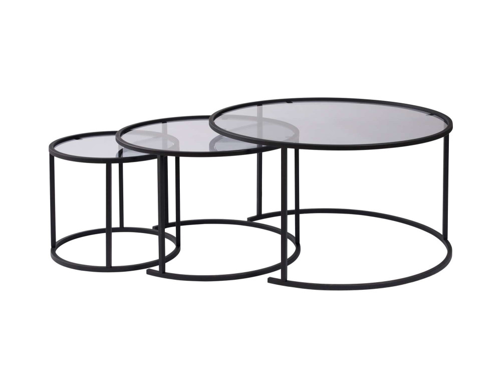 Set van 3 "Aurum" metalen salontafels - 80 x 80 x 43 cm - Zwart Grijs