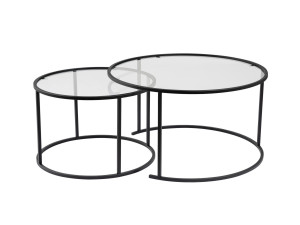 Set van 2 "Aurum" metalen salontafels - 80 x 80 x 43 cm - Zwart Transparant