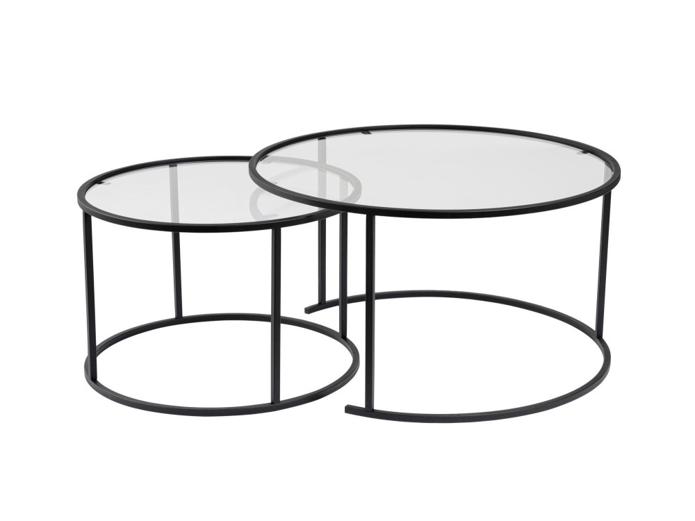 Set van 2 "Aurum" metalen salontafels - 80 x 80 x 43 cm - Zwart Transparant