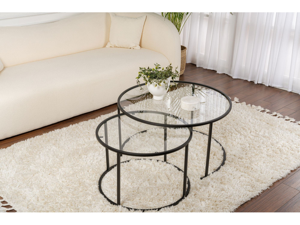 Set van 2 "Aurum" metalen salontafels - 80 x 80 x 43 cm - Zwart Transparant