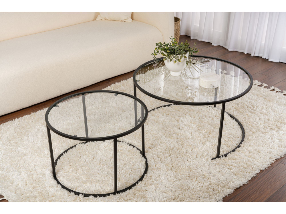 Set van 2 "Aurum" metalen salontafels - 80 x 80 x 43 cm - Zwart Transparant
